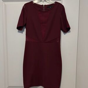 Bodycon Burgundy Dress with mesh see through details